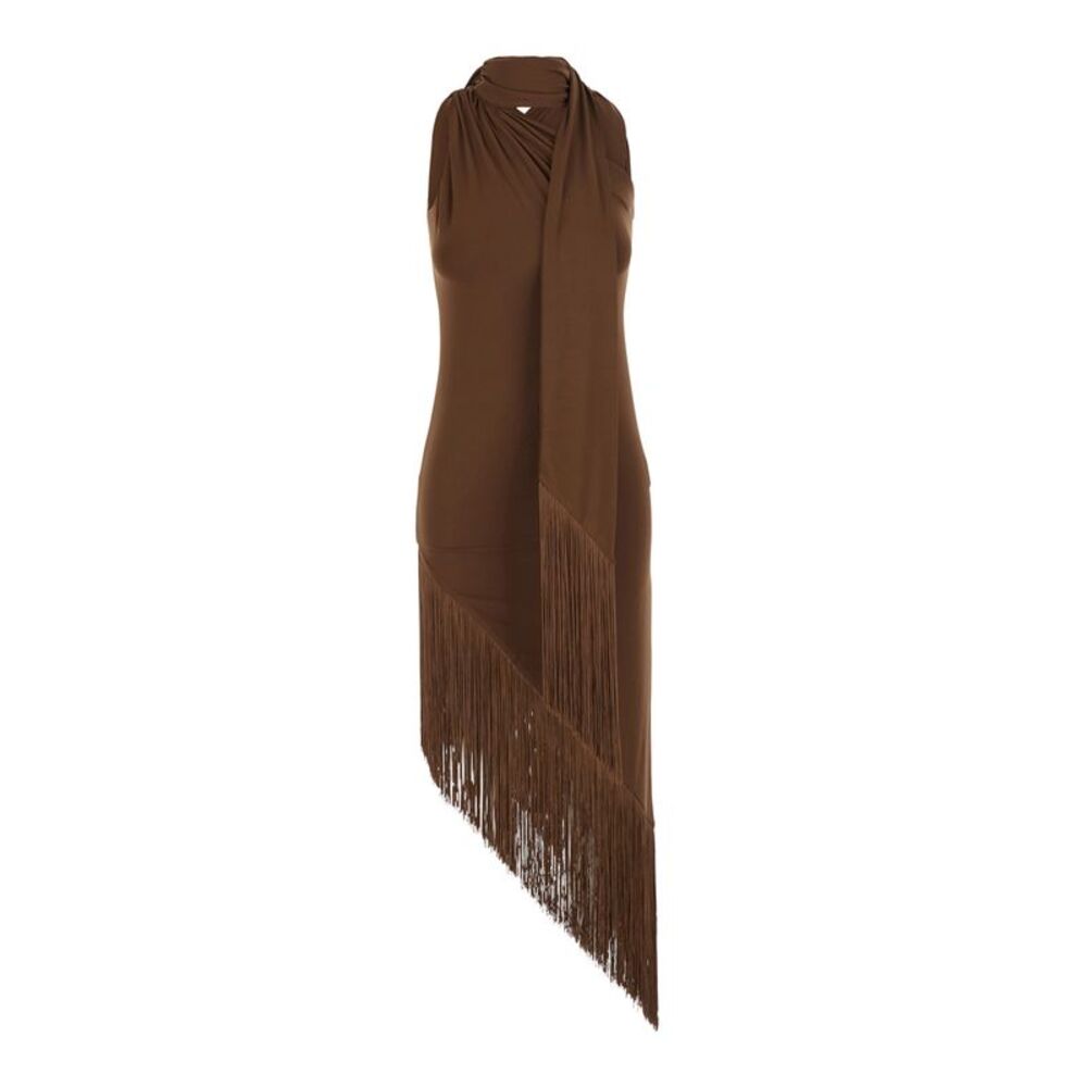 Taller Marmo Women Brown Dress With Frayed Edges Design In Fabric For Women